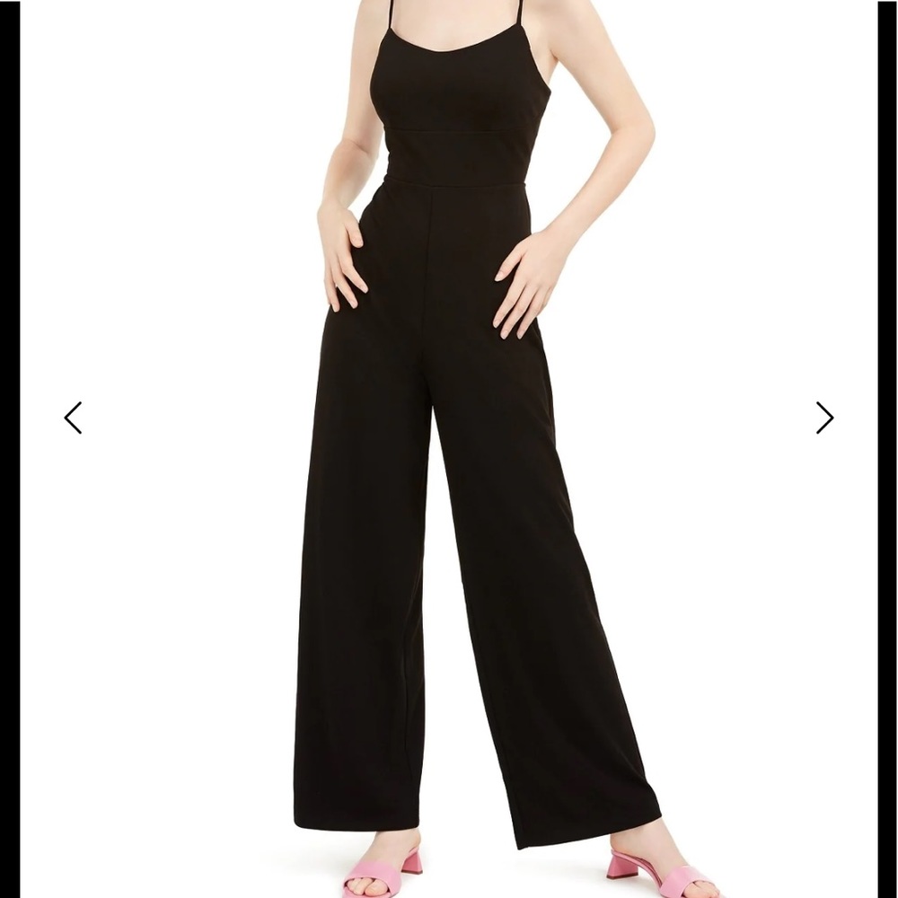 Teeze Me Women's Juniors' Lace-Back Jumpsuit Black Size 1